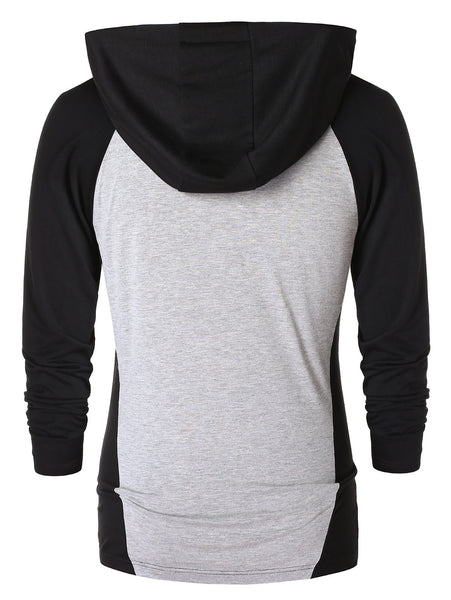 Raglan Sleeve Drawstring Color Blocking Hoodie