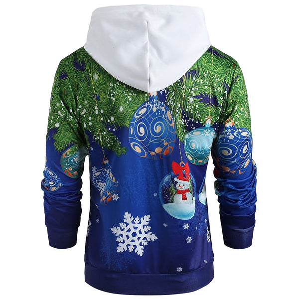 Christmas Tie Costume Snowman Ball Print Hoodie