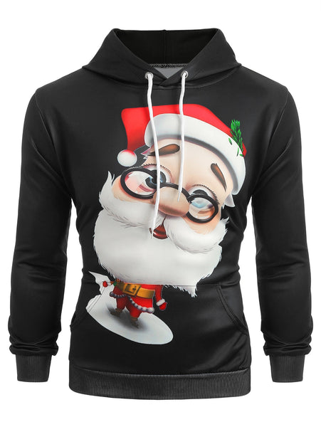 3D Cartoon Santa Claus Printed Pullover Hoodie