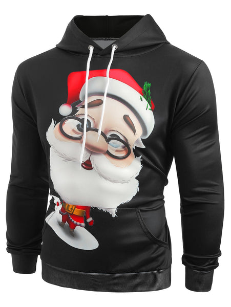 3D Cartoon Santa Claus Printed Pullover Hoodie