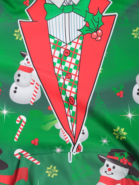 Snowmen Candy Printed Faux Collar Christmas Hoodie