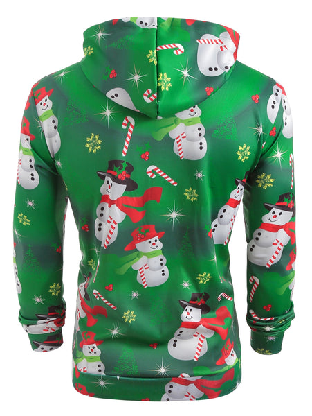 Snowmen Candy Printed Faux Collar Christmas Hoodie