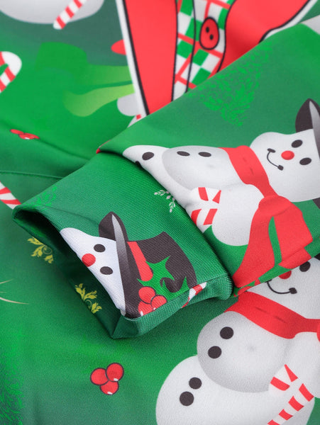 Snowmen Candy Printed Faux Collar Christmas Hoodie