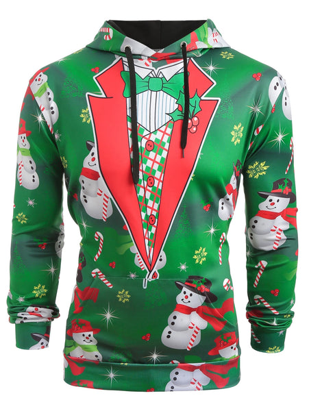 Snowmen Candy Printed Faux Collar Christmas Hoodie