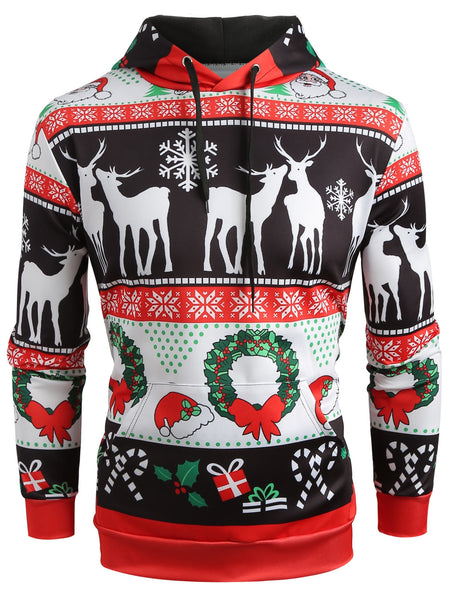 Printed Christmas Pattern Pullover Hoodie