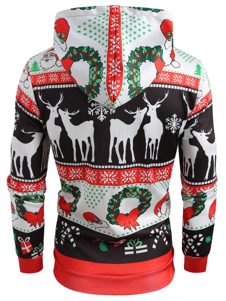 Printed Christmas Pattern Pullover Hoodie