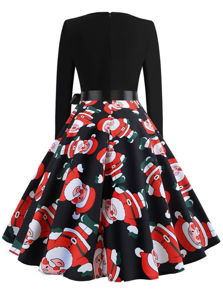 Christmas Print Stitching Long Sleeves and Large Dresses
