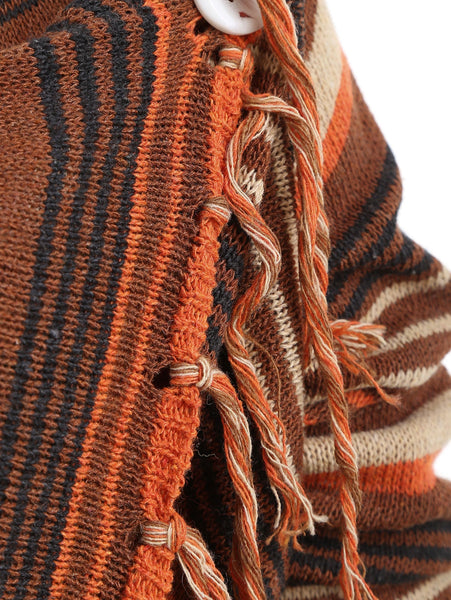 Asymmetrical Fringe Hem Striped Cardigan