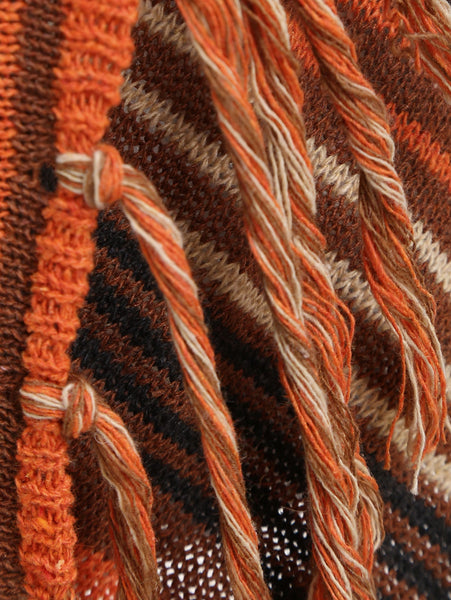 Asymmetrical Fringe Hem Striped Cardigan