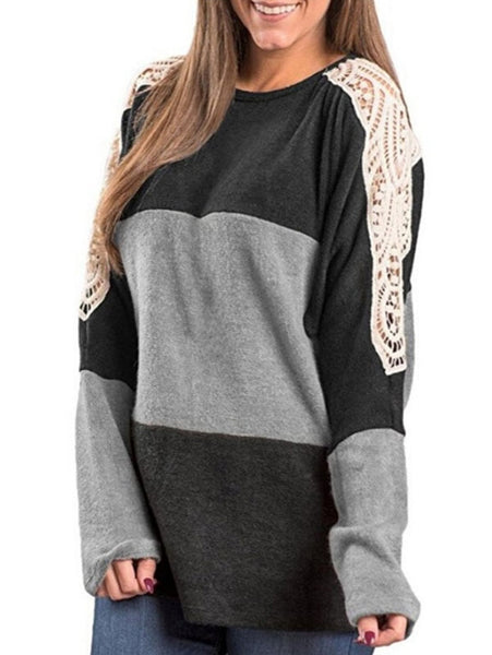 Lace Insert Color Blocking Sweater
