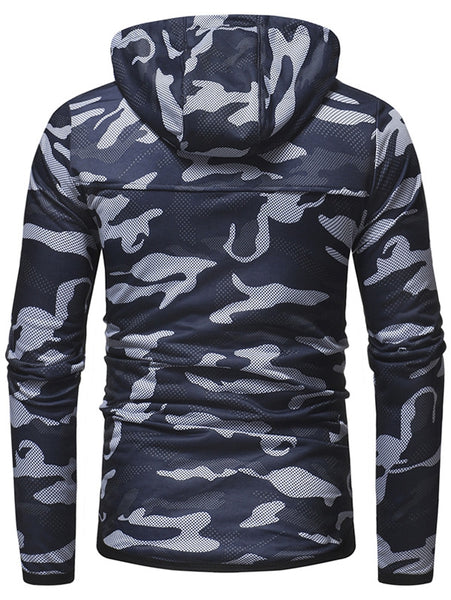 Drawstring Camo Zipper Hoodie