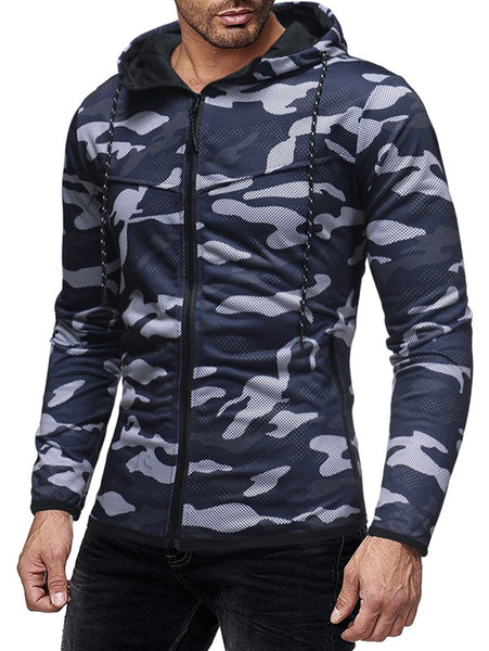 Drawstring Camo Zipper Hoodie