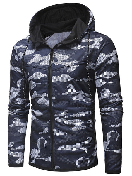Drawstring Camo Zipper Hoodie