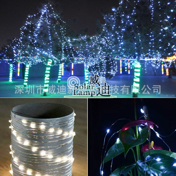 Solar Copper Wire Lamp 200LED High Brightness Board 2 Mode Outdoor Fence Garden Christmas Day Decoration Lamp