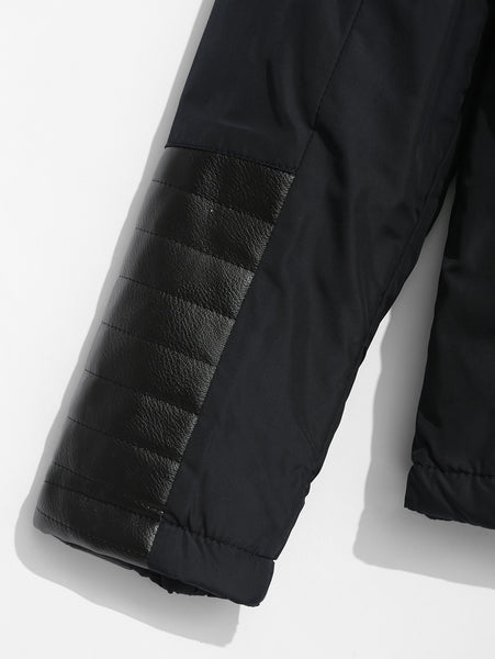 Zipper Faux Fur Hoodie Patchwork Parka Coat