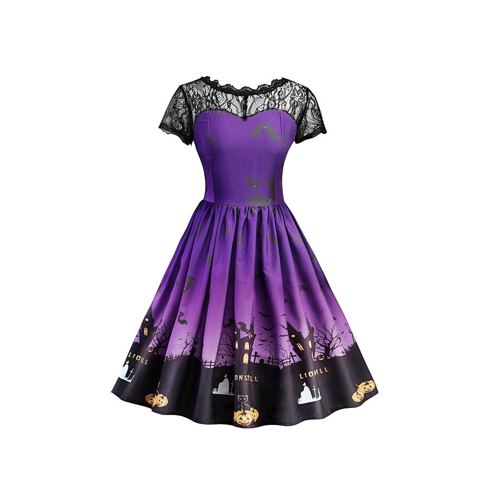 Halloween Vintage Lace Insert Pin Up Dress