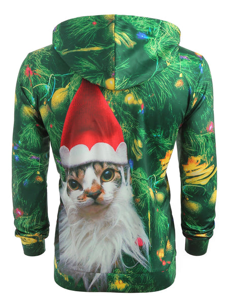 Cat with Christmas Hat Baubles Printed Casual Hoodie