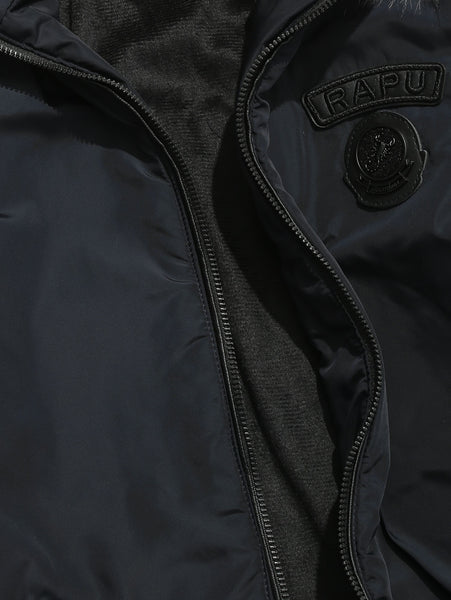 Faux Fur Applique Hoodie PU Parka Coat