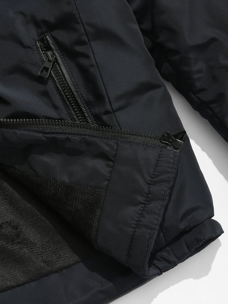 Faux Fur Applique Hoodie PU Parka Coat