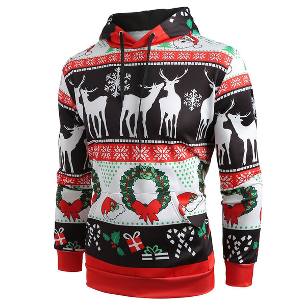 Printed Christmas Pattern Pullover Hoodie