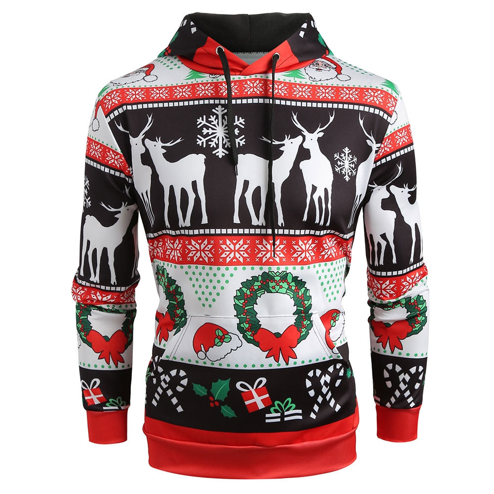 Printed Christmas Pattern Pullover Hoodie