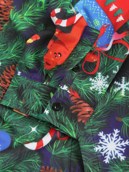 Christmas Theme Print Hidden Button Shirt