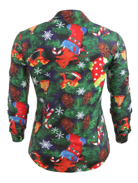 Christmas Theme Print Hidden Button Shirt