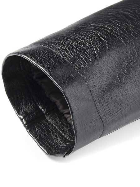 Fur Collar Fleece Button Fly PU Leather Jacket