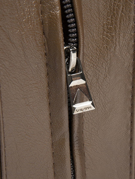 Zip Fly Fur Turn-down Collar PU Leather Jacket