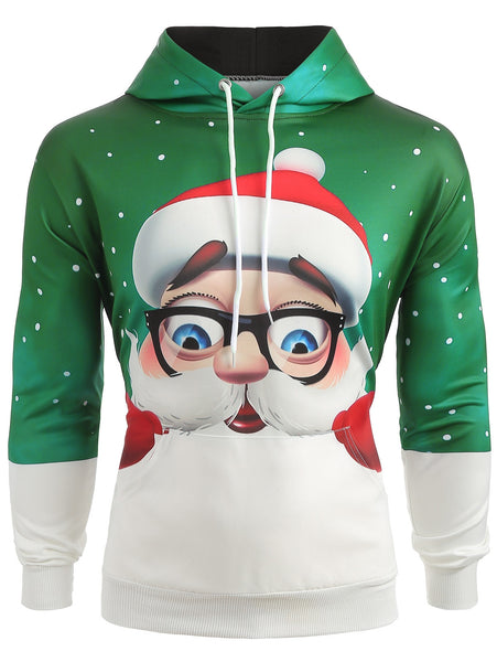 3D Cartoon Santa Claus Print Pullover Hoodie
