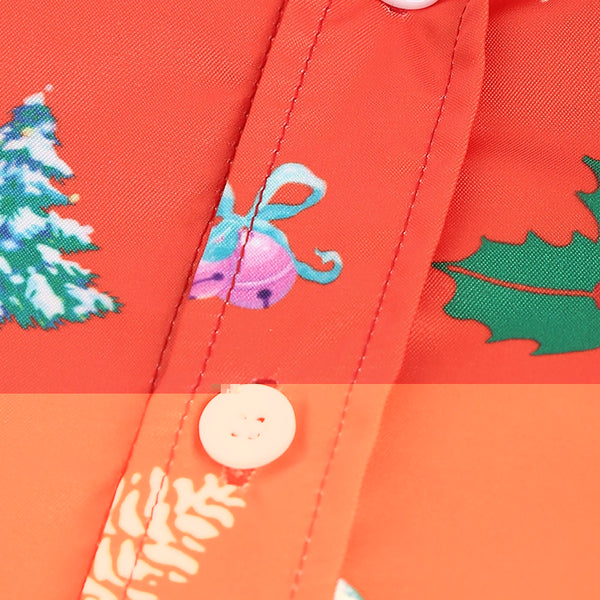 Turn Down Collar Christmas Tree Printed Shirt