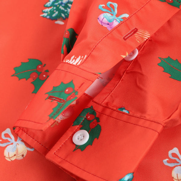 Turn Down Collar Christmas Tree Printed Shirt