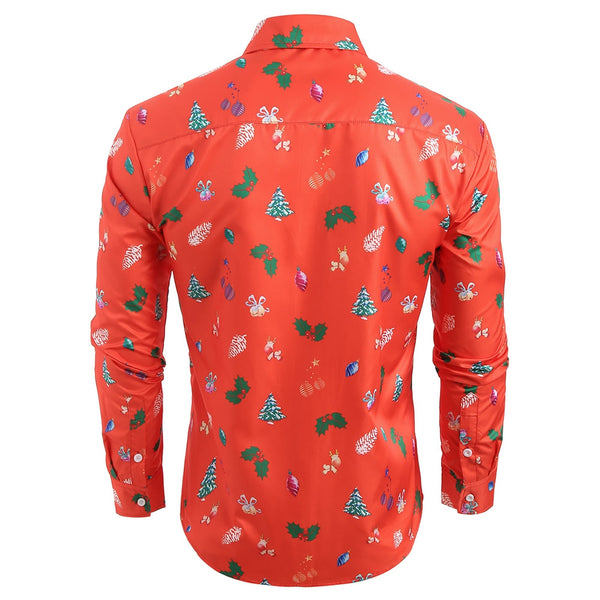 Turn Down Collar Christmas Tree Printed Shirt