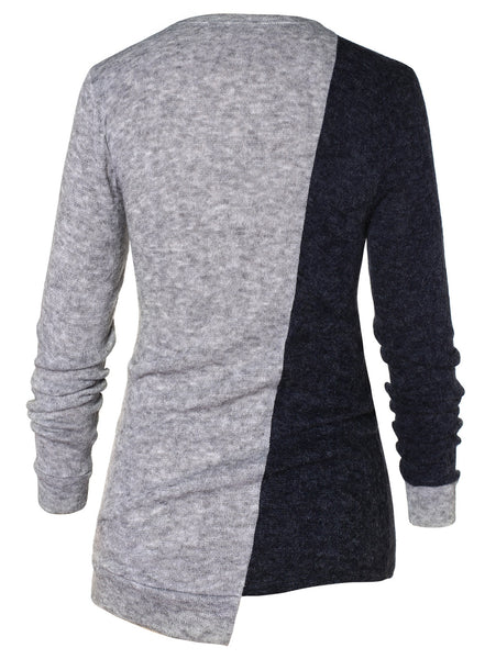 Asymmetric Color Block Pullover Sweater