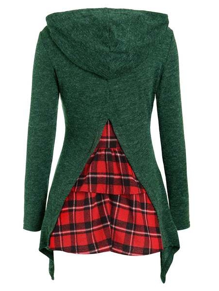 Tartan Back Full Sleeve Hooded Knitwear