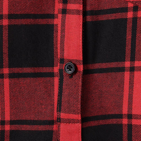 Front Pocket Half Button Tartan Blouse