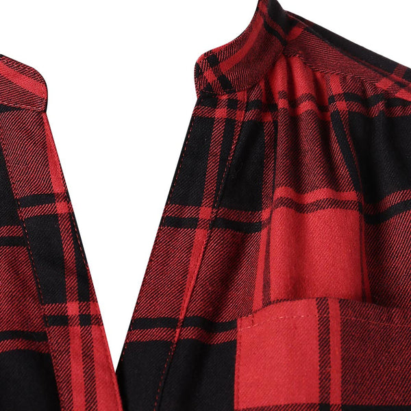 Front Pocket Half Button Tartan Blouse