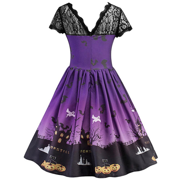 Halloween Vintage Lace Insert Pin Up Dress