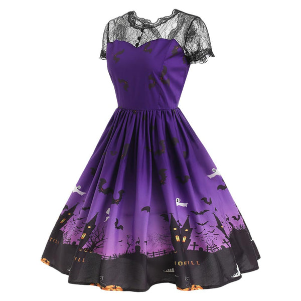 Halloween Vintage Lace Insert Pin Up Dress