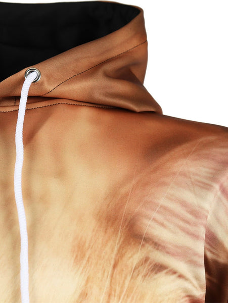 3D Cat Print Pullover Drawstring Hoodie