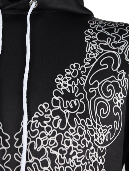 Geometric Pattern Pullover Drawstring Hoodie