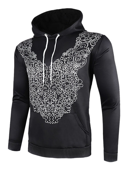 Geometric Pattern Pullover Drawstring Hoodie