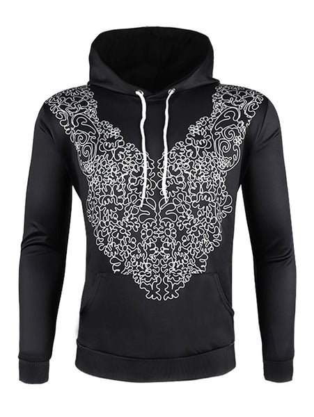 Geometric Pattern Pullover Drawstring Hoodie