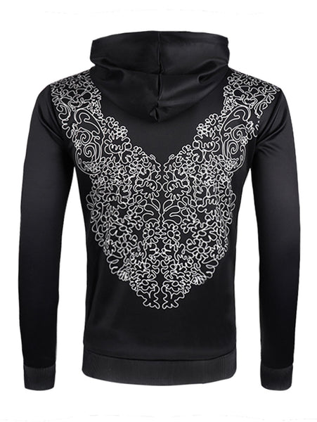 Geometric Pattern Pullover Drawstring Hoodie