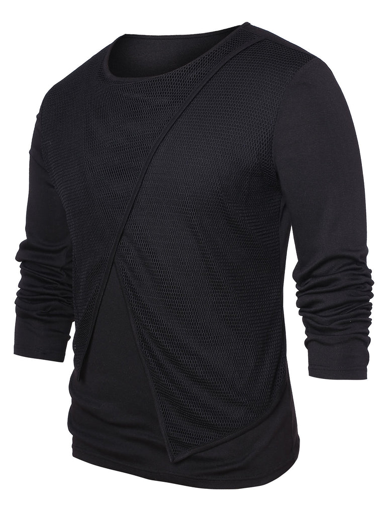 Mesh Panel Round Neck Top