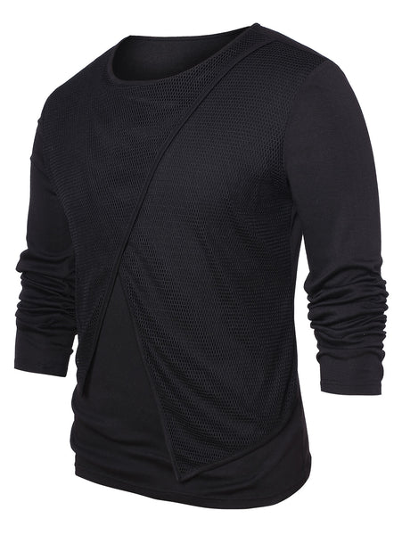 Mesh Panel Round Neck Top