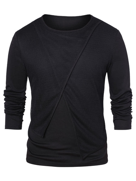 Mesh Panel Round Neck Top