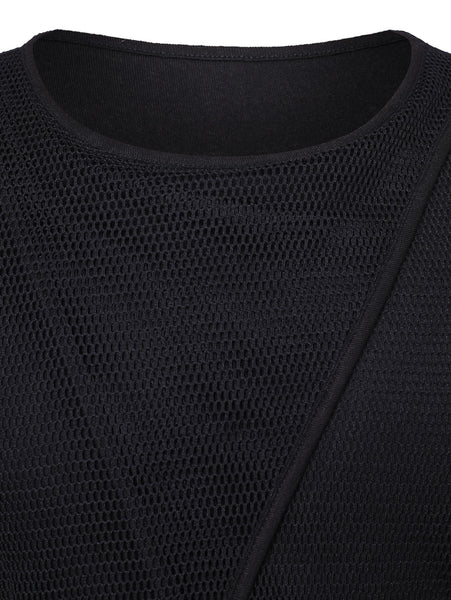 Mesh Panel Round Neck Top