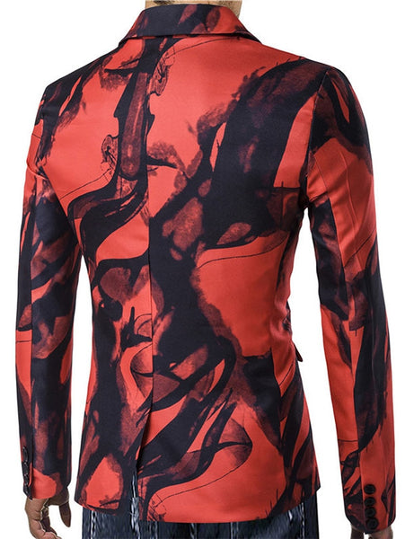One Button Pocket Chinese Style Ink Painting Print Blazer
