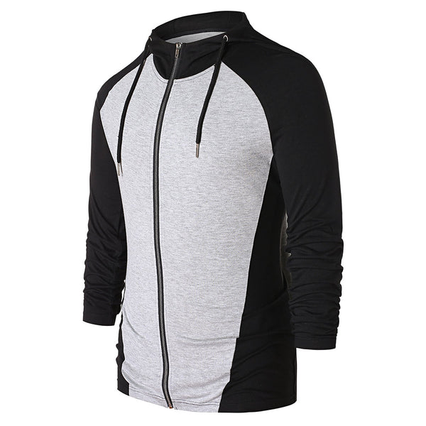 Raglan Sleeve Drawstring Color Blocking Hoodie